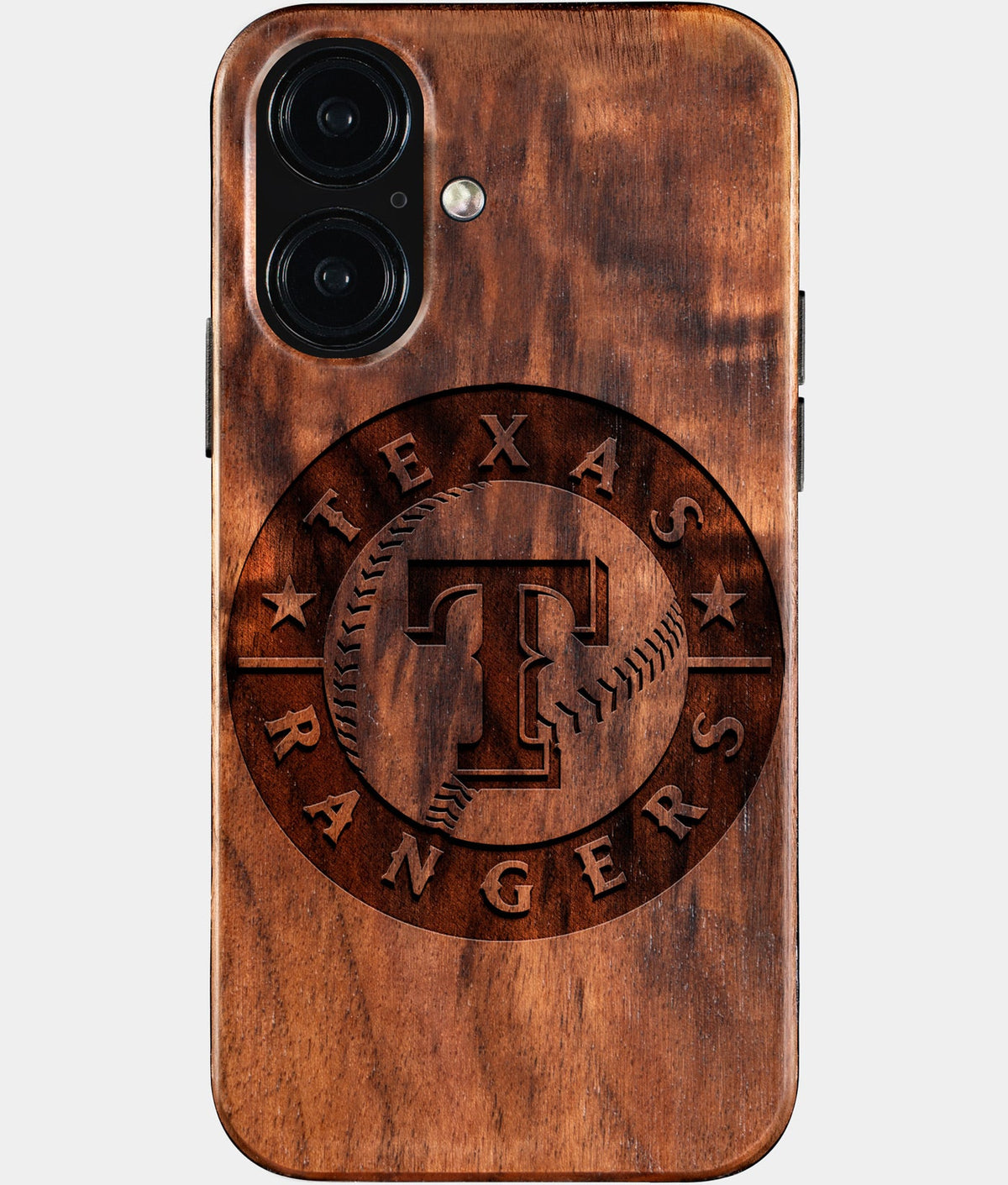 Eco-friendly Texas Rangers iPhone 16 Case - Carved Wood Custom Texas Rangers Gift For Him - Monogrammed Personalized iPhone 16 Cover By Aldergrove & Oak