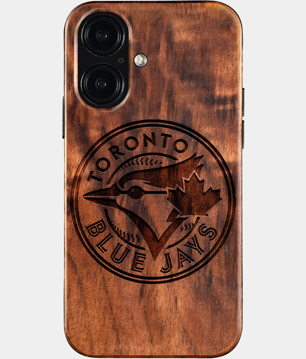 Eco-friendly Toronto Blue Jays iPhone 16 Case - Carved Wood Custom Toronto Blue Jays Gift For Him - Monogrammed Personalized iPhone 16 Cover By Aldergrove & Oak