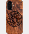 Eco-friendly Toronto Blue Jays iPhone 16 Case - Carved Wood Custom Toronto Blue Jays Gift For Him - Monogrammed Personalized iPhone 16 Cover By Aldergrove & Oak