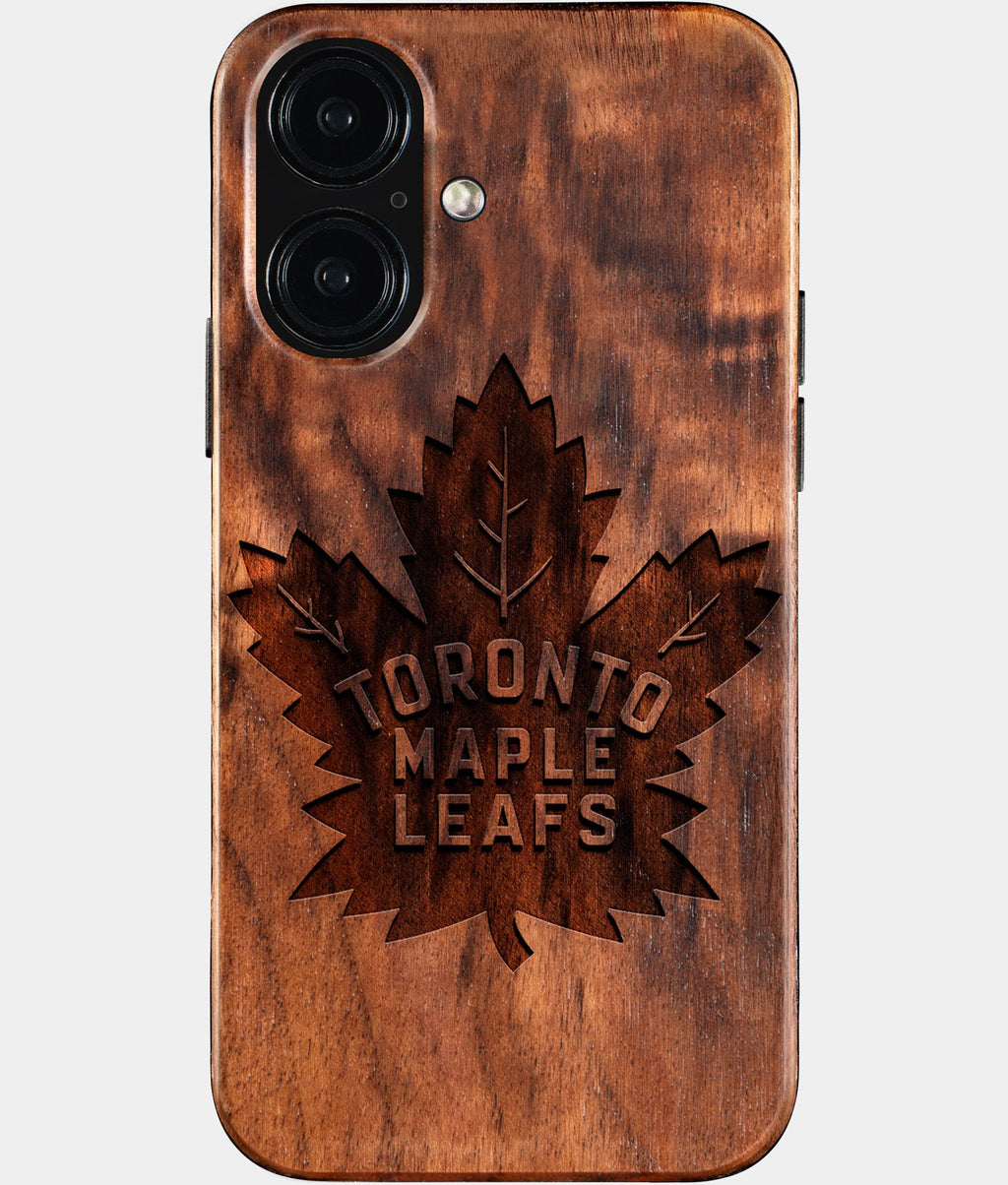 Eco-friendly Toronto Maple Leafs iPhone 16 Case - Carved Wood Custom Toronto Maple Leafs Gift For Him - Monogrammed Personalized iPhone 16 Cover By Aldergrove & Oak