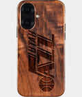 Eco-friendly Utah Jazz iPhone 16 Case - Carved Wood Custom Utah Jazz Gift For Him - Monogrammed Personalized iPhone 16 Cover By Aldergrove & Oak