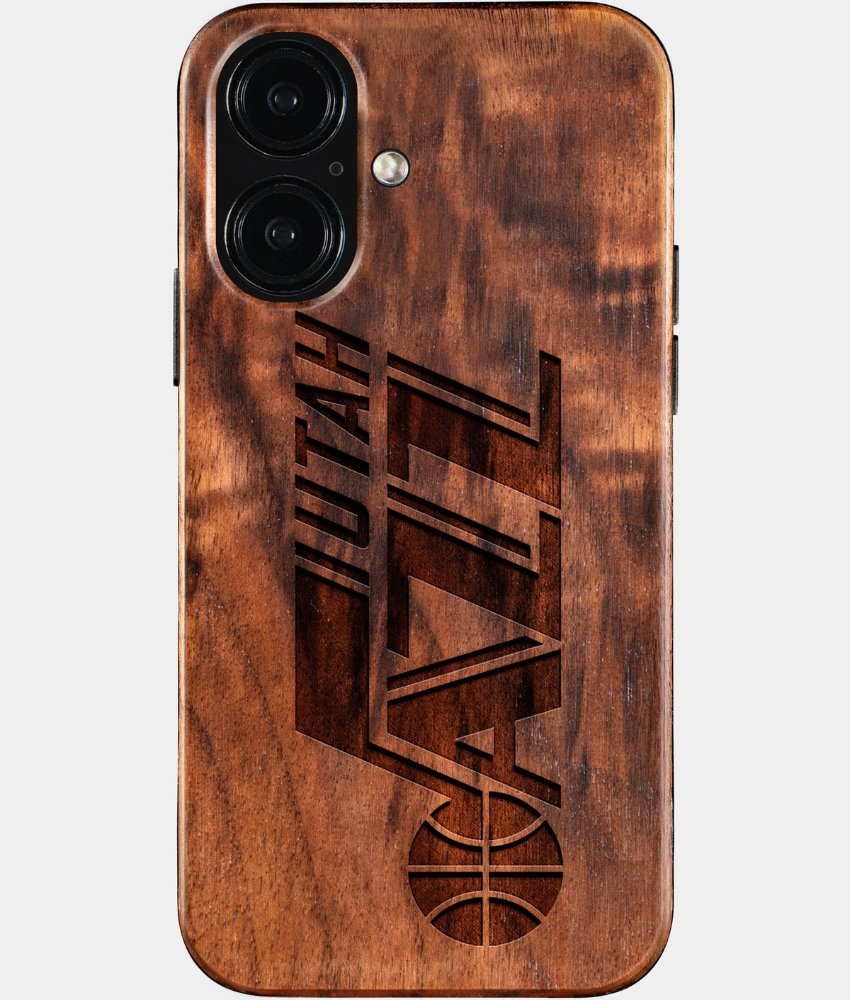 Eco-friendly Utah Jazz iPhone 16 Case - Carved Wood Custom Utah Jazz Gift For Him - Monogrammed Personalized iPhone 16 Cover By Aldergrove & Oak