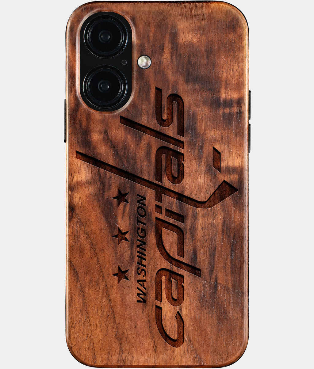 Eco-friendly Washington Capitals iPhone 16 Case - Carved Wood Custom Washington Capitals Gift For Him - Monogrammed Personalized iPhone 16 Cover By Aldergrove & Oak