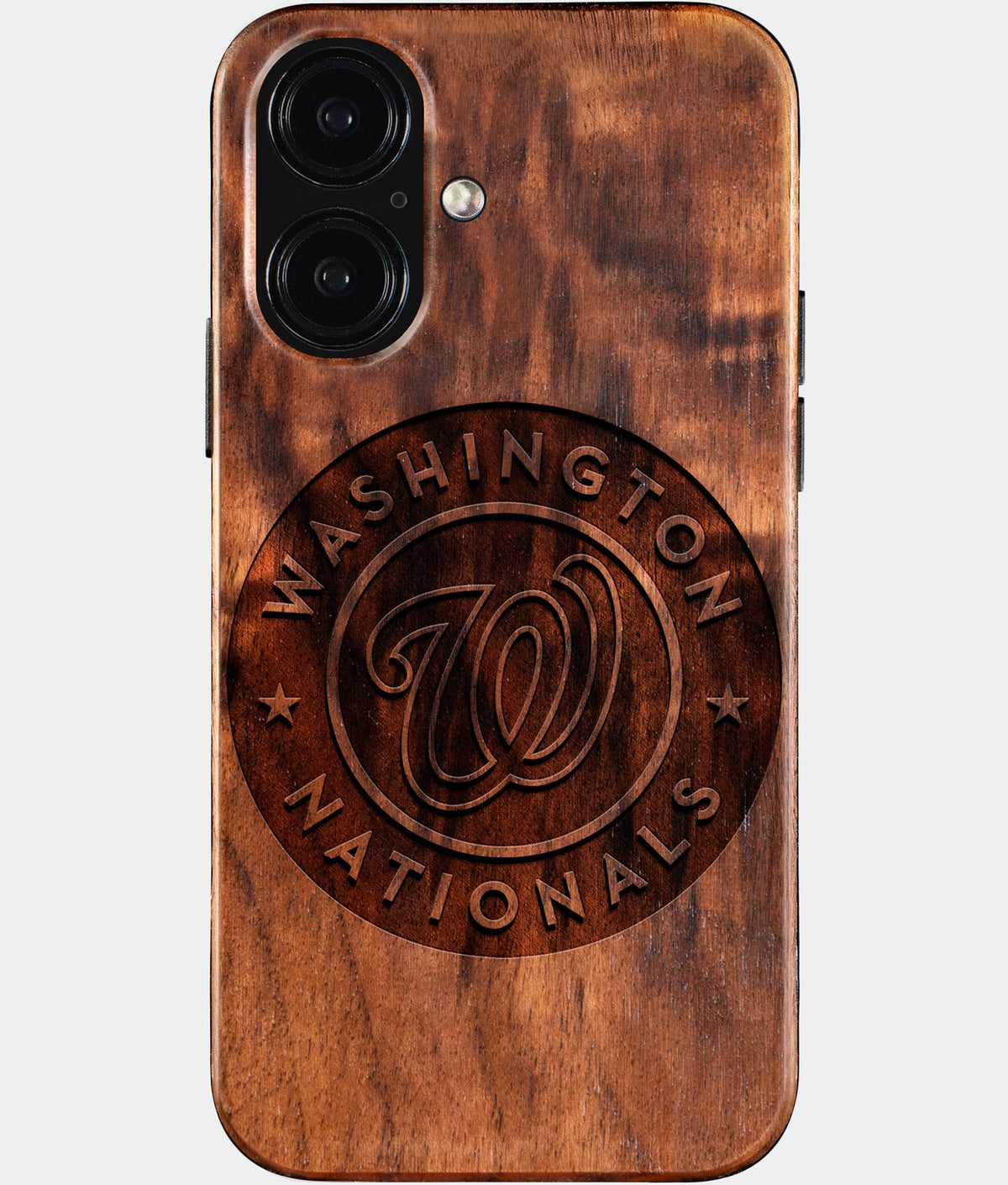 Eco-friendly Washington Nationals iPhone 16 Case - Carved Wood Custom Washington Nationals Gift For Him - Monogrammed Personalized iPhone 16 Cover By Aldergrove & Oak