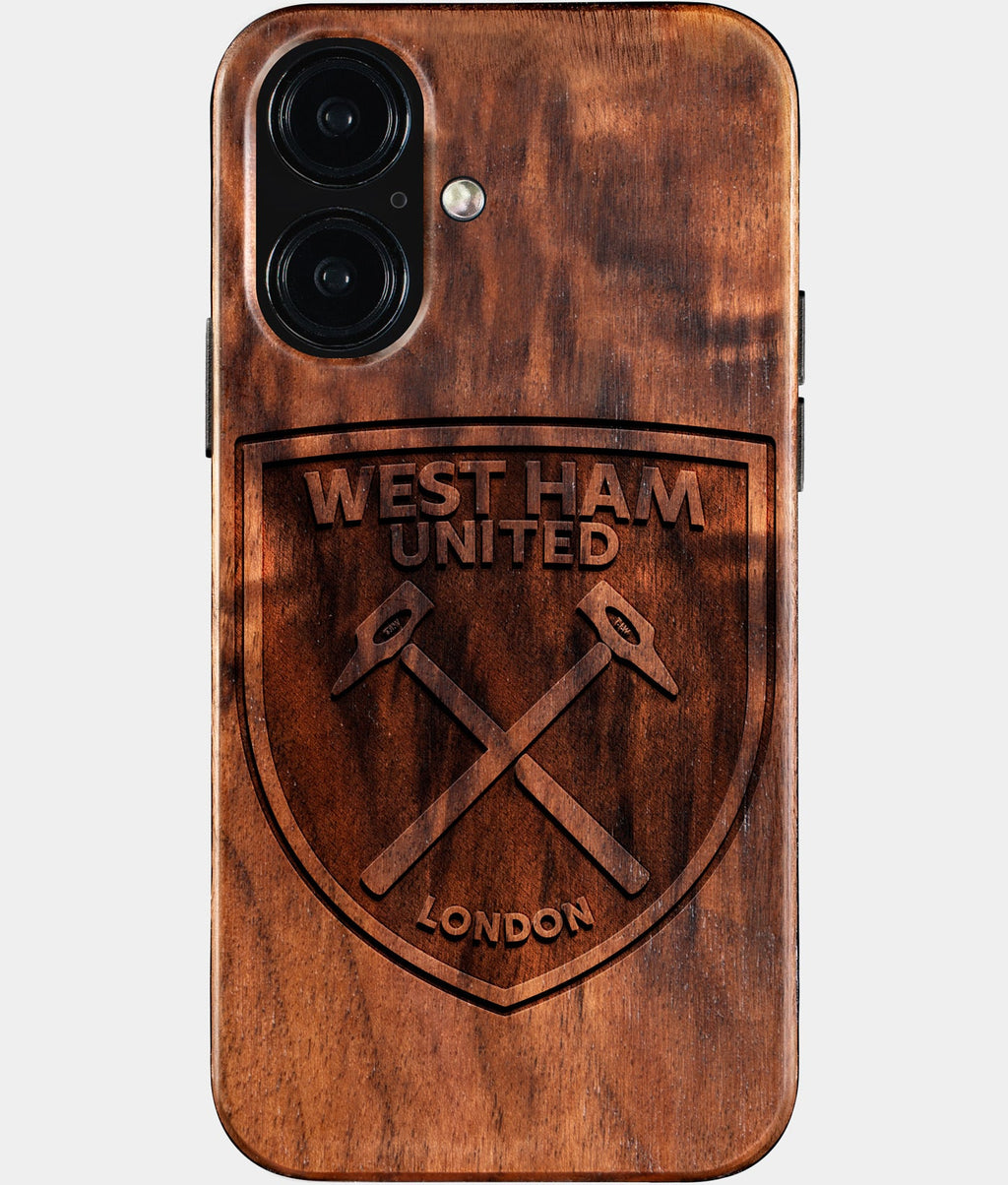 Eco-friendly West Ham United FC iPhone 16 Case - Carved Wood Custom West Ham United FC Gift For Him - Monogrammed Personalized iPhone 16 Cover By Aldergrove & Oak