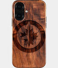 Eco-friendly Winnipeg Jets iPhone 16 Case - Carved Wood Custom Winnipeg Jets Gift For Him - Monogrammed Personalized iPhone 16 Cover By Aldergrove & Oak